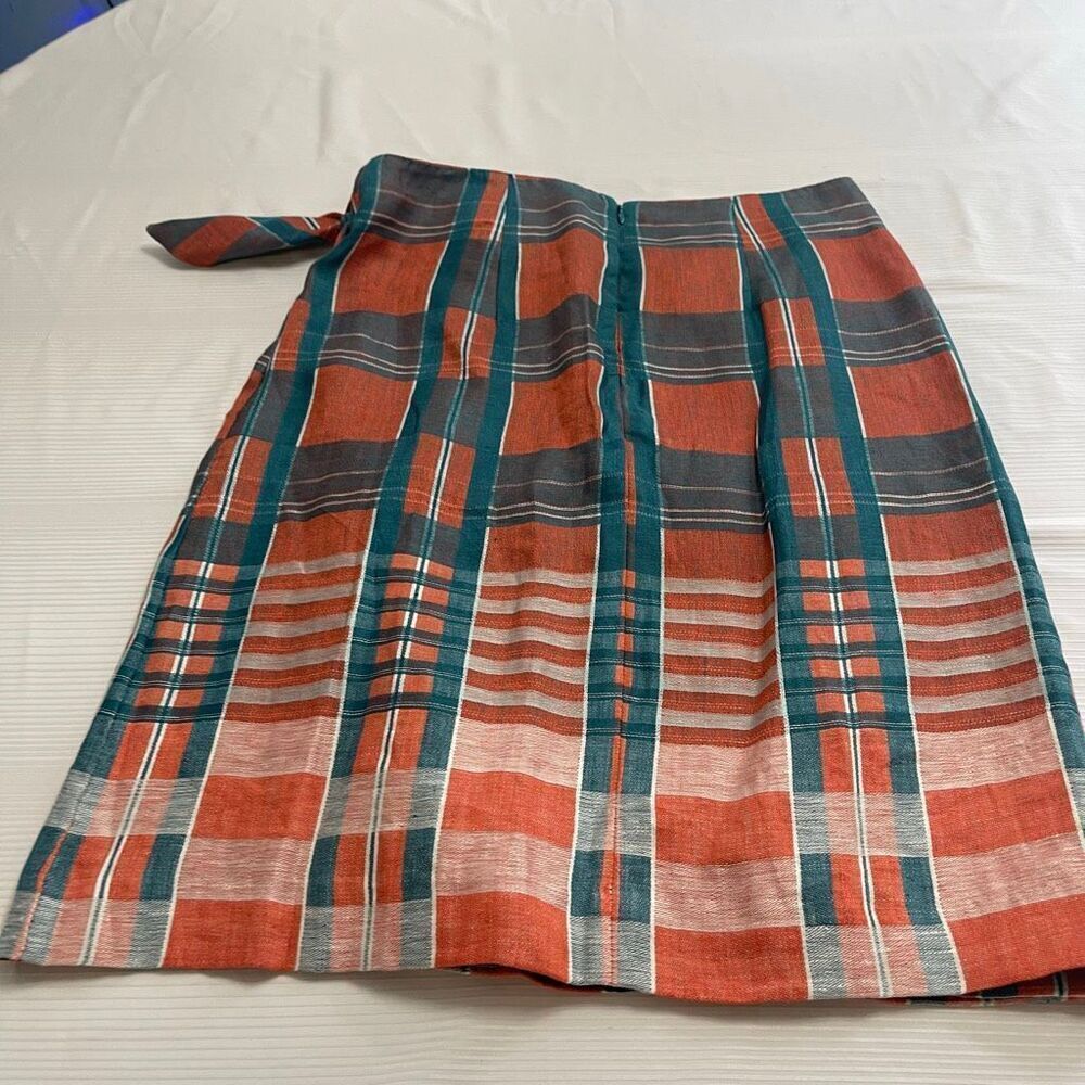 NWT Ann Taylor Plaid Linen Tie Wrap Blue Orange Skirt Size 6 New - Picture 7 of 8